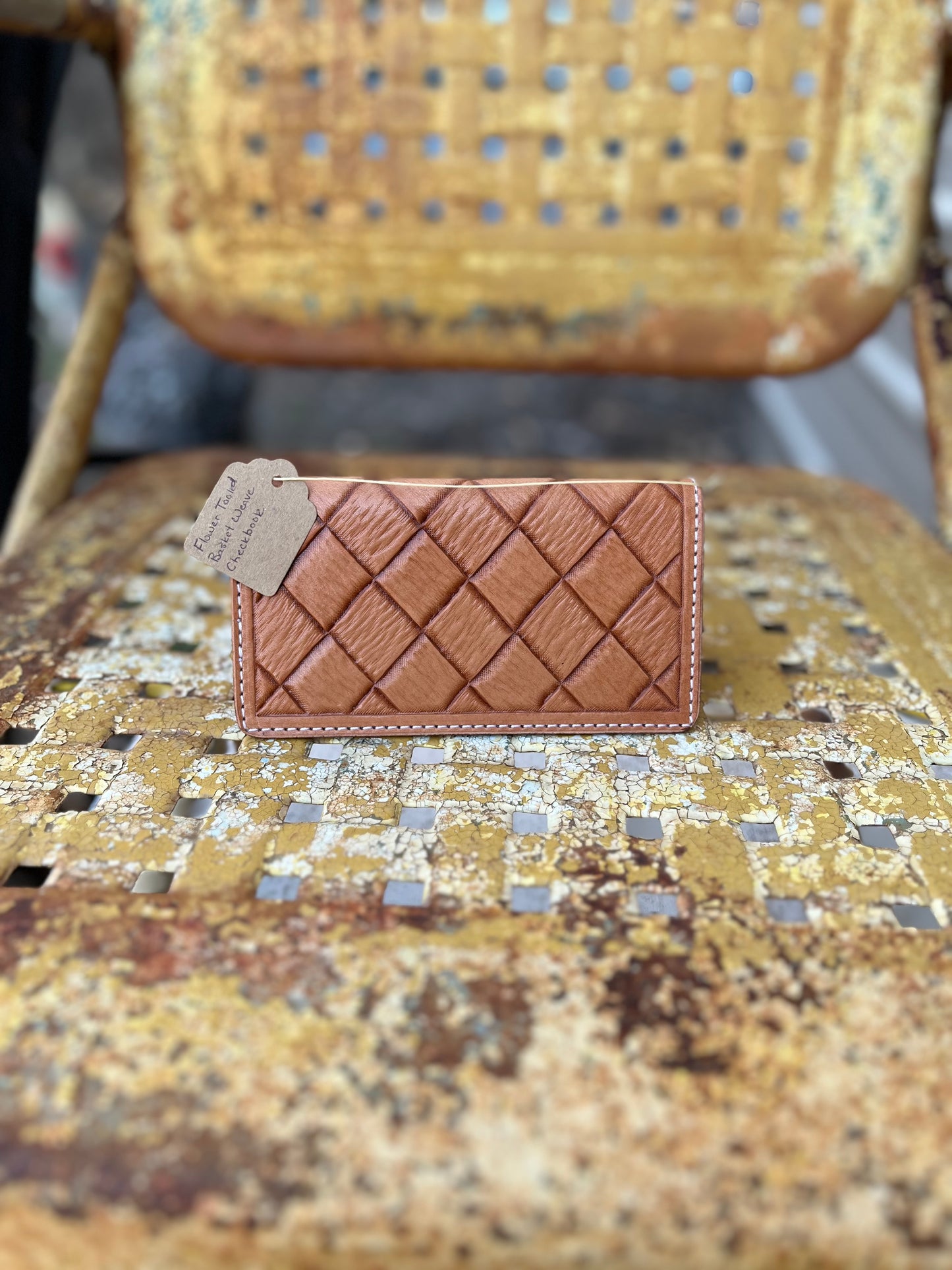 Tooled Floral Basket Weave Checkbook Cover